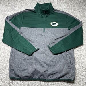 Men’s NFL Green Bay Packers Green Gray Quarter-Zip Fleece Pullover Size Large L